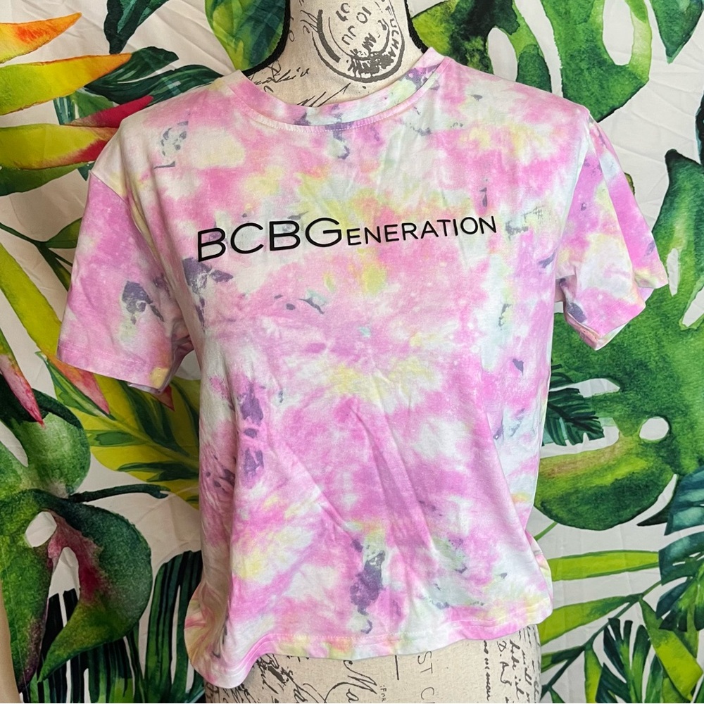 BCBGeneration M Pink Tie Dye Spring Summer Casual Travel Comfy Crop Tee